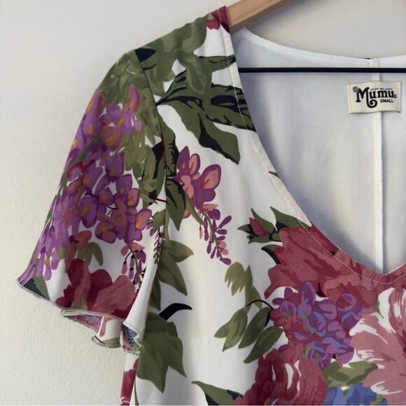 Show Me Your MuMu Floral Flutter Sleeve Mini Dress Scoop V-Neck Lined Flowy EUC - Picture 5 of 9